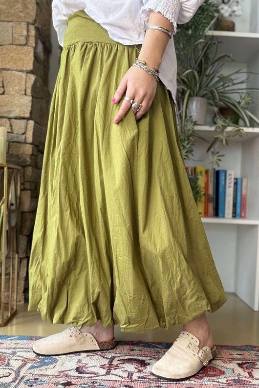 Paloma Bubble Hem Midi Skirt Olive 